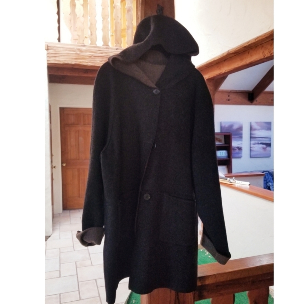 Ellen Tracy W's XL Wool Car Coar Reversible Hooded
